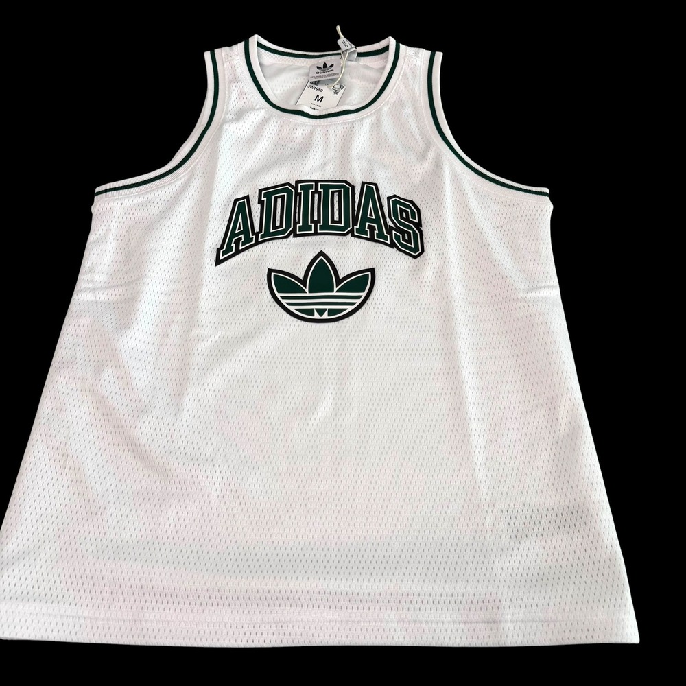 Adidas NWT Jersey Tank Shirt - Top Kids Boys Size M  Green Logo and Boarder